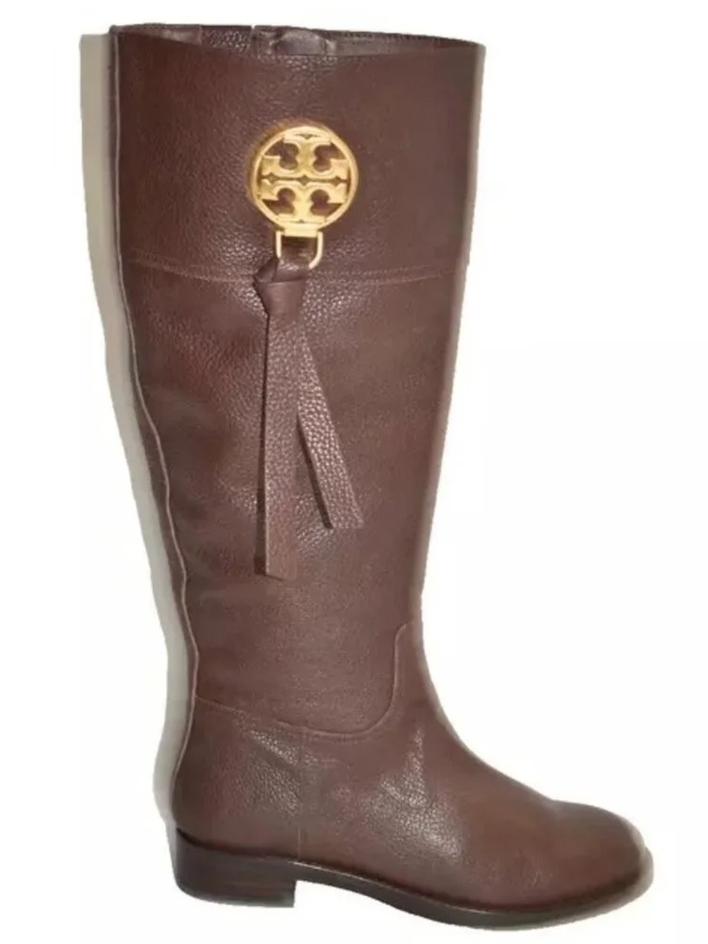 Tory Burch Brown Leather Knee-High Tassel Logo Boot